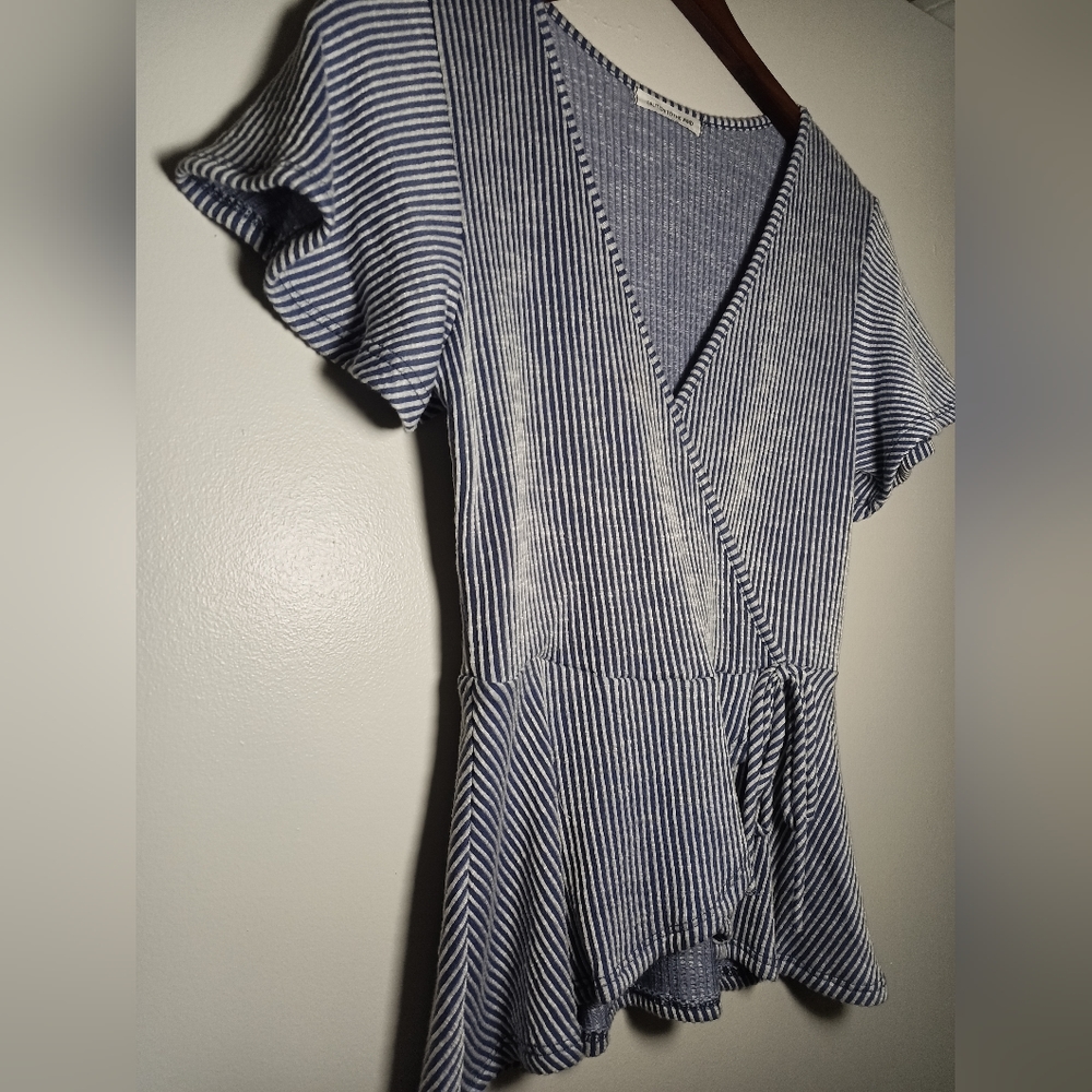 Size S - Soft Blue & White Stripe Blouse